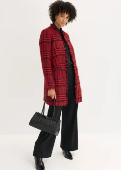 bonprix bonprix Americana larga de bouclé rojo intenso-negro a cuadros Hot