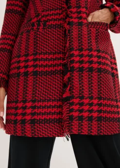 bonprix bonprix Americana larga de bouclé rojo intenso-negro a cuadros Hot
