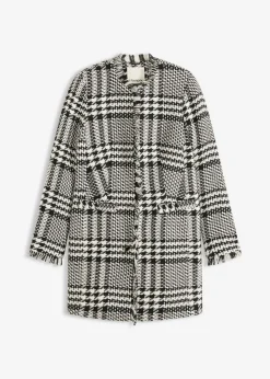 bonprix bonprix Americana larga de bouclé Negro-blanco lana a cuadros Clearance