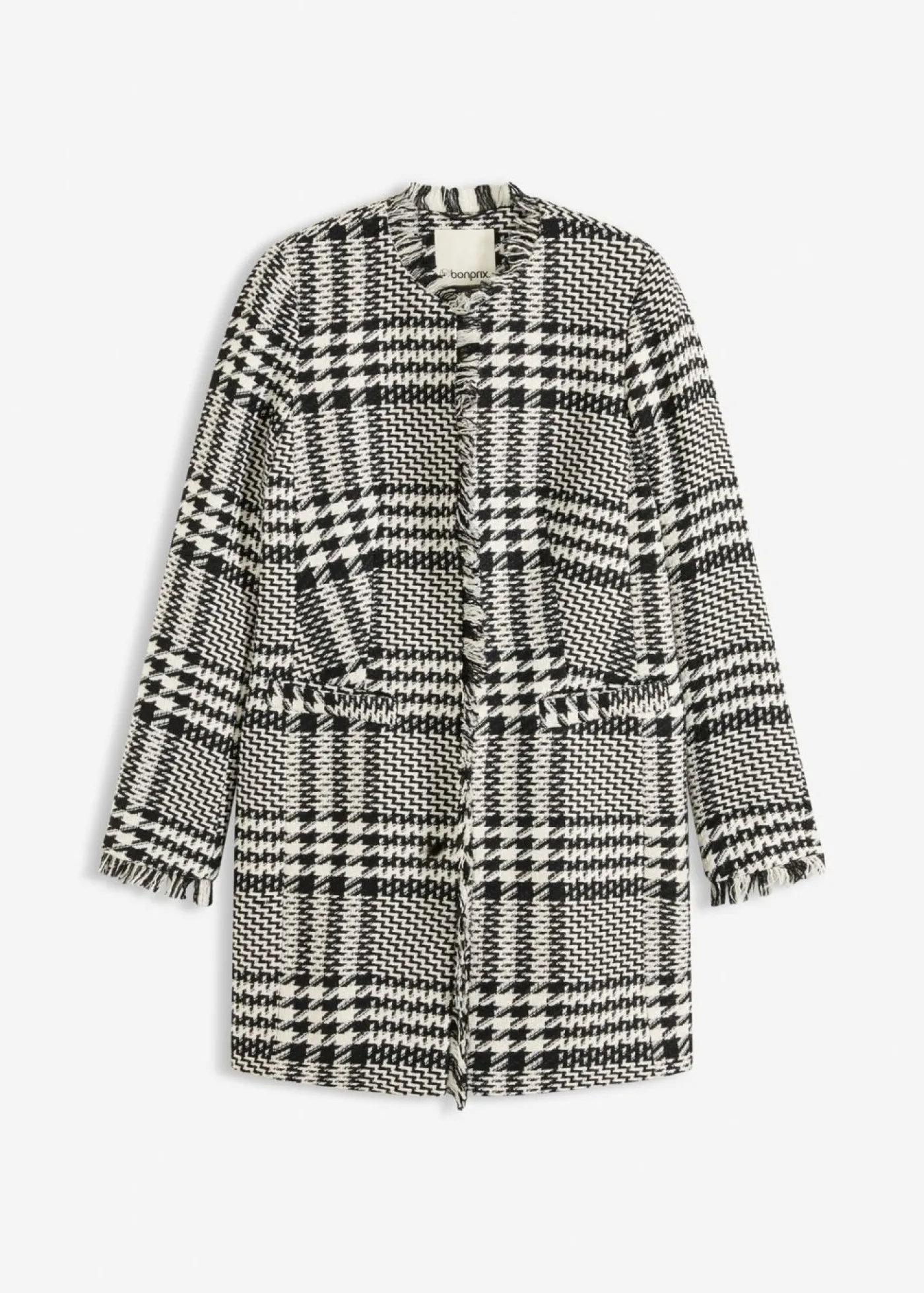 bonprix bonprix Americana larga de bouclé Negro-blanco lana a cuadros Clearance