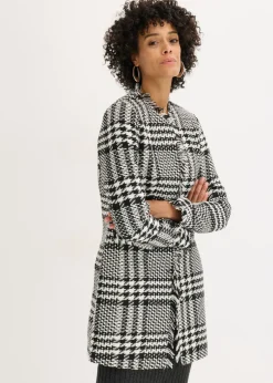 bonprix bonprix Americana larga de bouclé Negro-blanco lana a cuadros Clearance