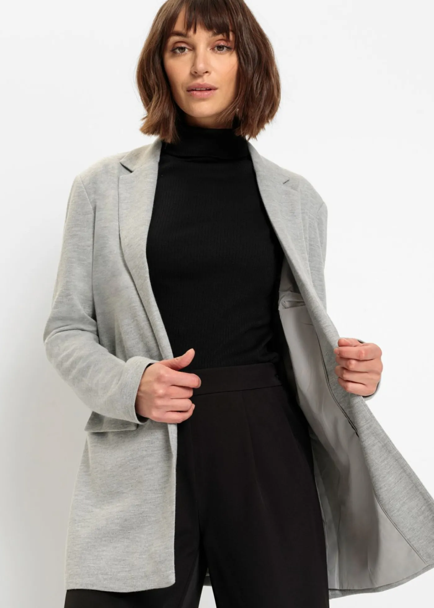 bonprix bonprix Americana larga de punto con bolsillos Gris claro jaspeado Clearance