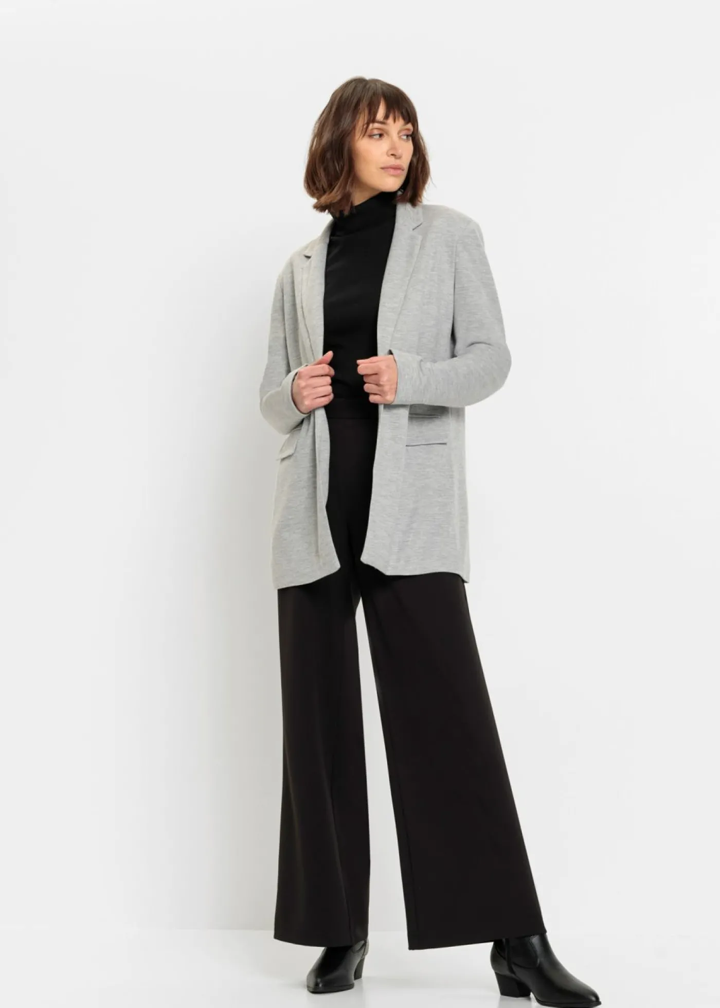 bonprix bonprix Americana larga de punto con bolsillos Gris claro jaspeado Clearance