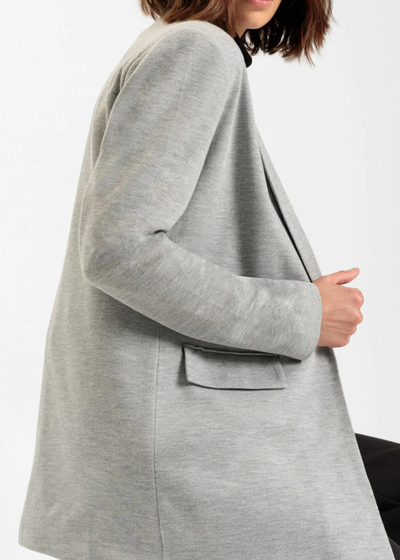 bonprix bonprix Americana larga de punto con bolsillos Gris claro jaspeado Clearance