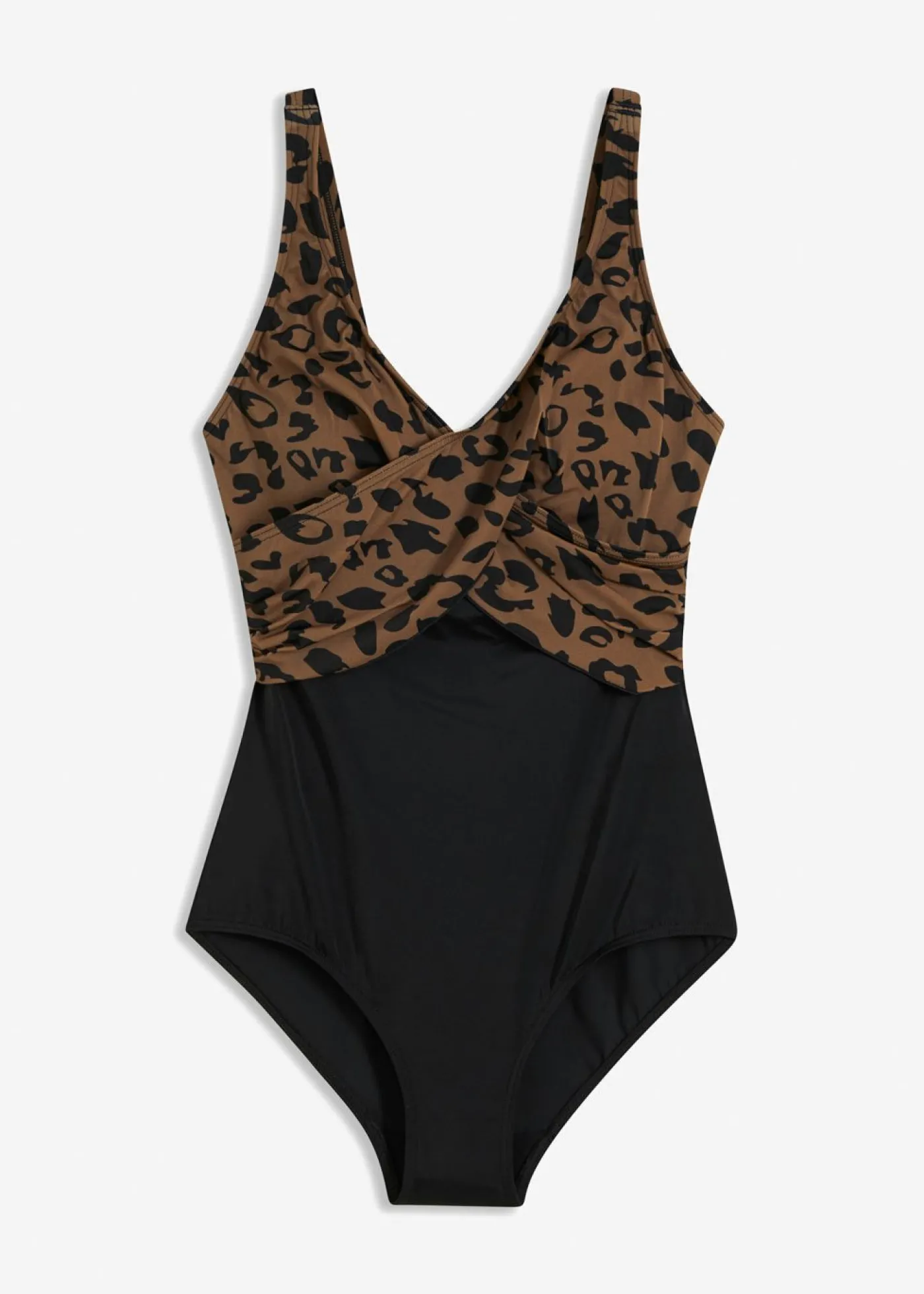 bonprix bonprix Bañador con diseño cruzado Beige-negro con estampado de leopardo