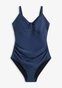 bonprix bonprix Bañador con efecto moldeador medio y fruncido Azul marino Best