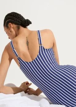 bonprix bonprix Bañador con efecto moldeador medio y escote pronunciado azul oxford-blanco con rayas Hot
