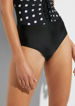 bonprix bonprix Bañador con efecto moldeador medio y fruncido negro - blanco topos Clearance