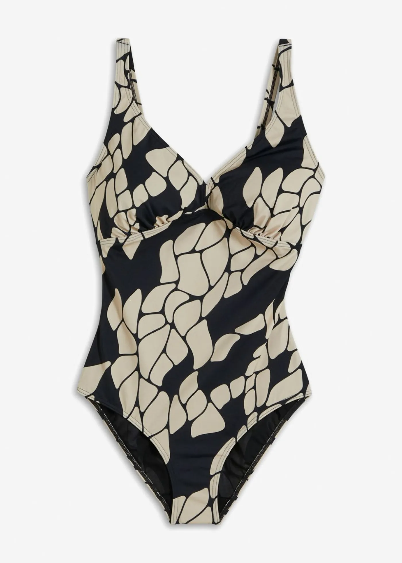 bonprix bonprix Bañador con efecto moldeador medio y escote en V Negro-beige Online