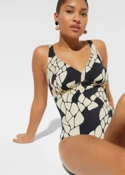 bonprix bonprix Bañador con efecto moldeador medio y escote en V Negro-beige Online