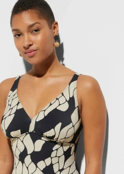 bonprix bonprix Bañador con efecto moldeador medio y escote en V Negro-beige Online