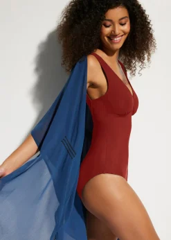 bonprix bonprix Bañador con efecto moldeador medio y escote en V Rojo oscuro Hot