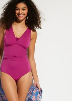 bonprix bonprix Bañador con efecto moldeador medio y tirantes anchos Violeta Sale