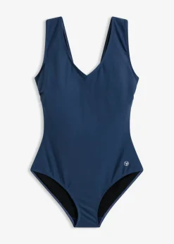 bonprix bonprix Bañador con efecto moldeador medio y escote en V Azul almirante Online