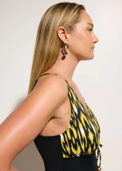bonprix bonprix Bañador con efecto moldeador medio y tirantes anchos Negro-amarillo New