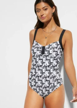 bonprix bonprix Bañador con efecto reductor, nivel 3 Blanco-negro de rayas Clearance