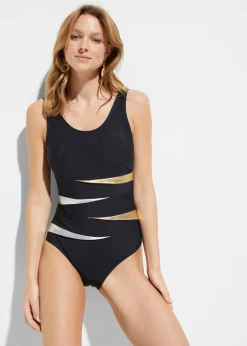 bonprix bonprix Bañador con gran efecto moldeador e insertos negro con rayas New