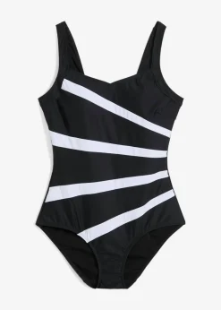 bonprix bonprix Bañador con gran efecto moldeador e insertos Negro-blanco con rayas Clearance
