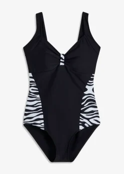 bonprix bonprix Bañador con inserción lateral Negro-blanco con estampado de cebra Discount