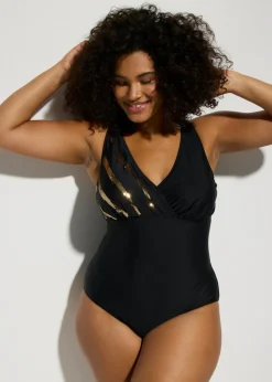 bonprix bonprix Bañador con lentejuelas Negro-oro Hot