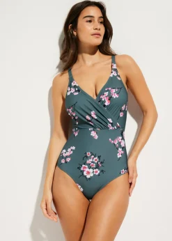 bonprix bonprix Bañador con ligero efecto moldeador y diseño cruzado Verde claro Clearance