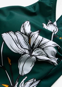 bonprix bonprix Bañador con ligero efecto moldeador verde intenso con flores Discount