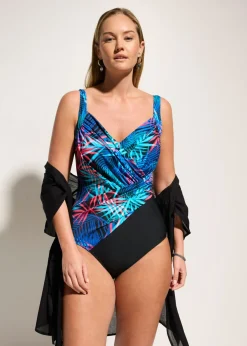 bonprix bonprix Bañador con ligero efecto moldeador en aspecto cruzado negro-azul-rosa caliente Sale