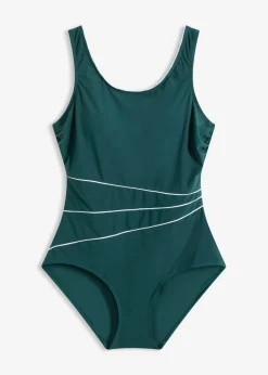 bonprix bonprix Bañador con ligero efecto moldeador y costuras decorativas verde petróleo-blanco Sale