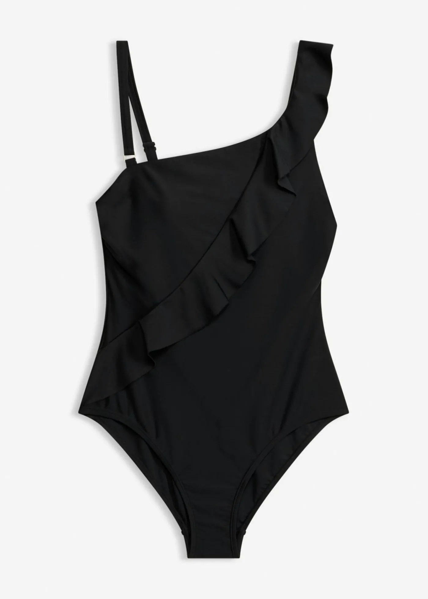 bonprix bonprix Bañador con un hombro al descubierto y tirantes desmontables Negro