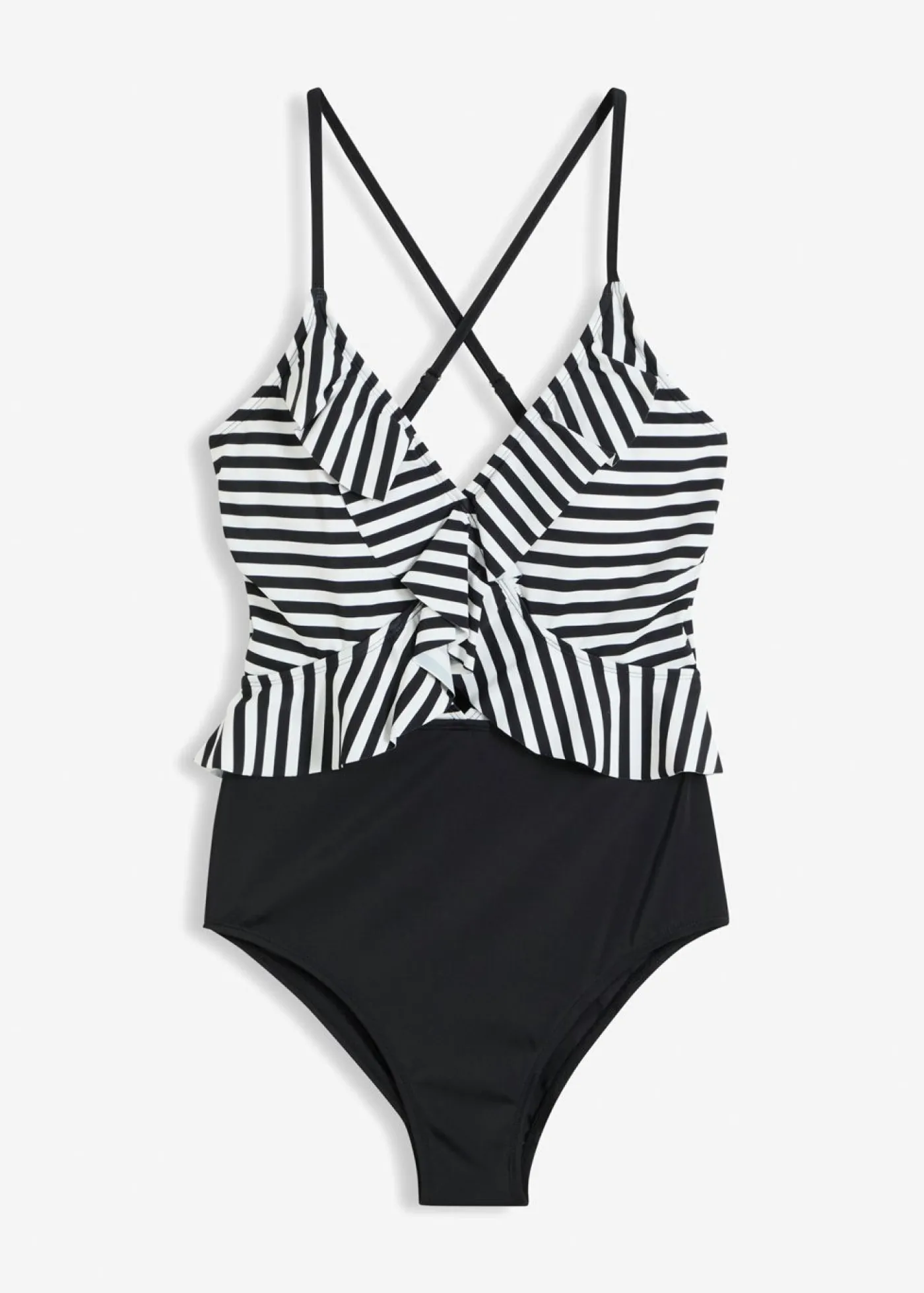 bonprix bonprix Bañador con volante Negro-blanco de rayas