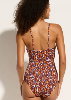 bonprix bonprix Bañador tipo bandeau con tirantes multiusos estampado leo púrpura-marrón claro Clearance