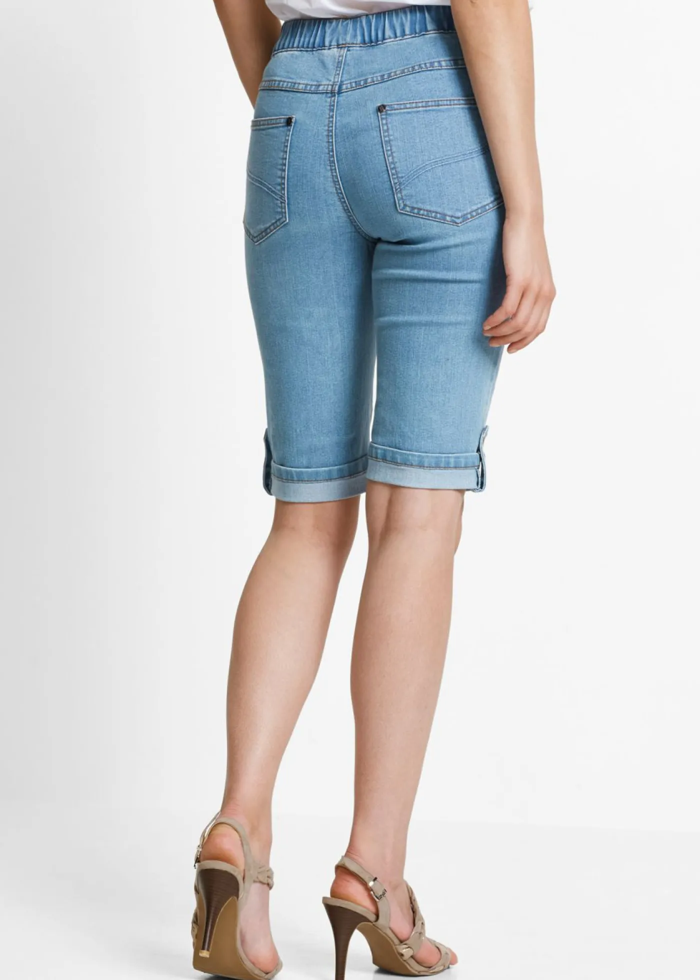 bonprix bonprix Bermuda vaquera con cinturilla elástica azul blanqueado Online