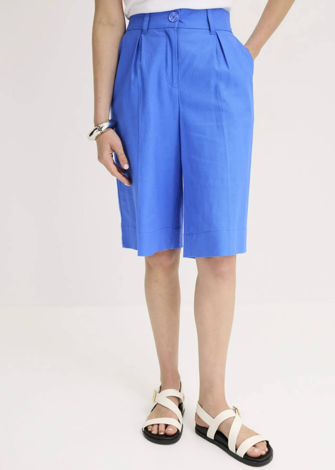 bonprix bonprix Bermudas anchas de mezcla de lino vaporoso azul glaciar Sale