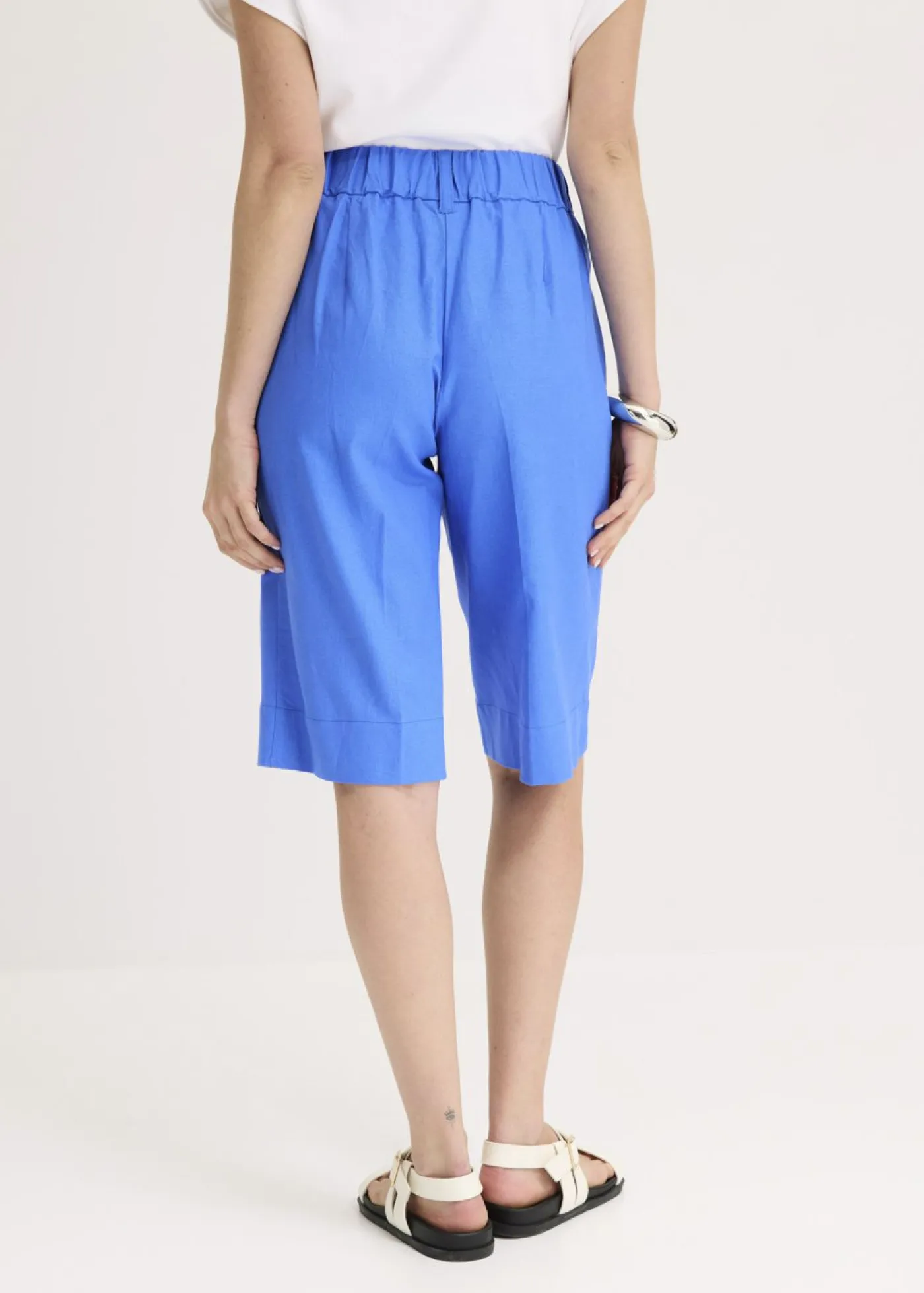 bonprix bonprix Bermudas anchas de mezcla de lino vaporoso azul glaciar Sale
