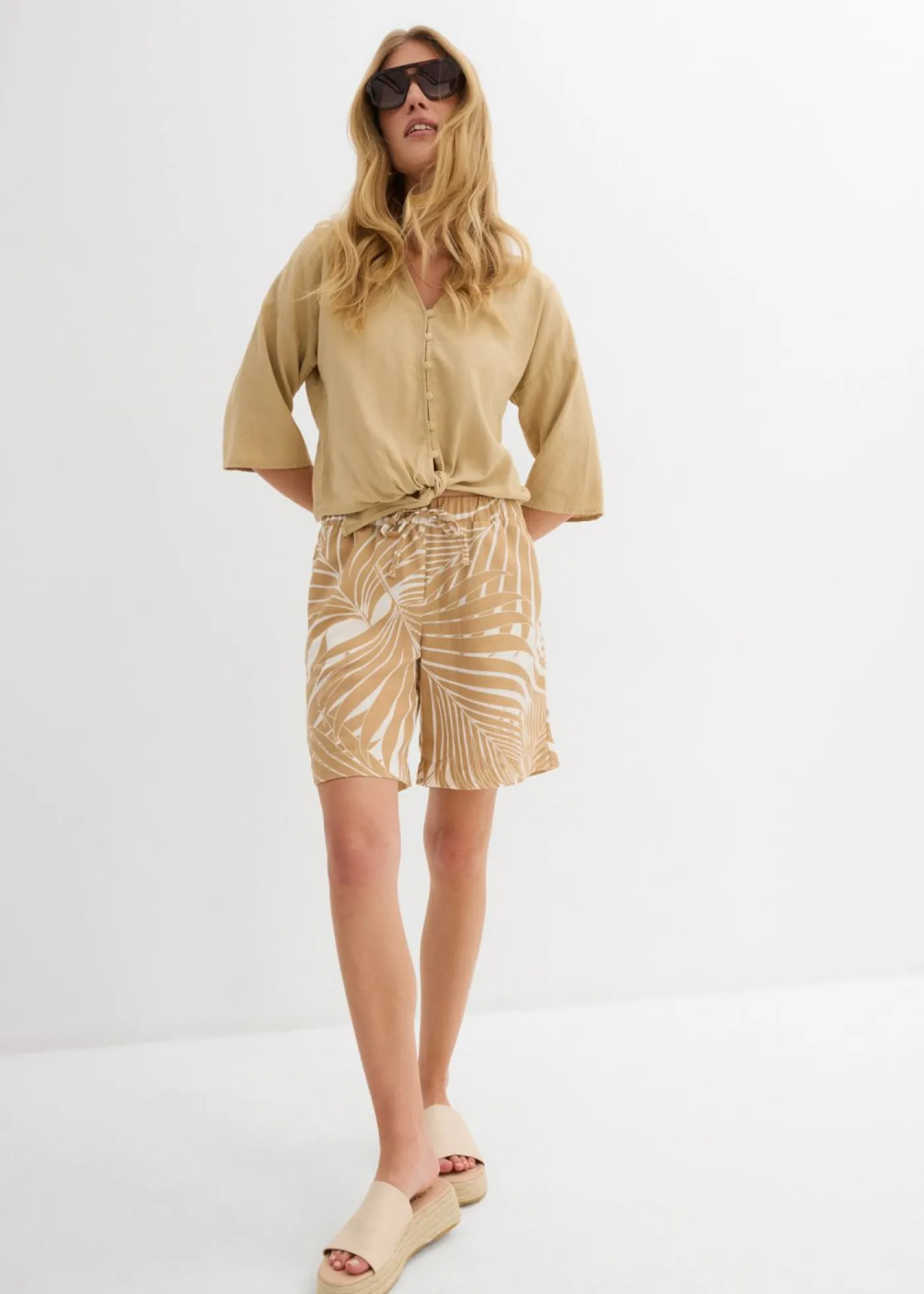 bonprix bonprix Bermudas con cintura elástica blanco lana-beige nuevo Best