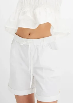 bonprix bonprix Bermudas de algodón con cinturilla elástica Blanco Outlet