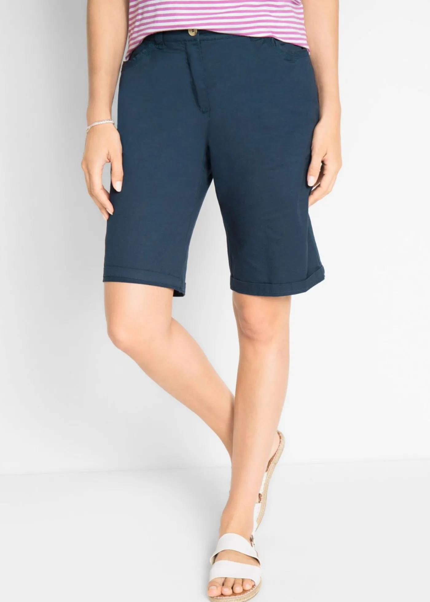bonprix bonprix Bermudas de algodón con cinturilla cómoda Azul marino