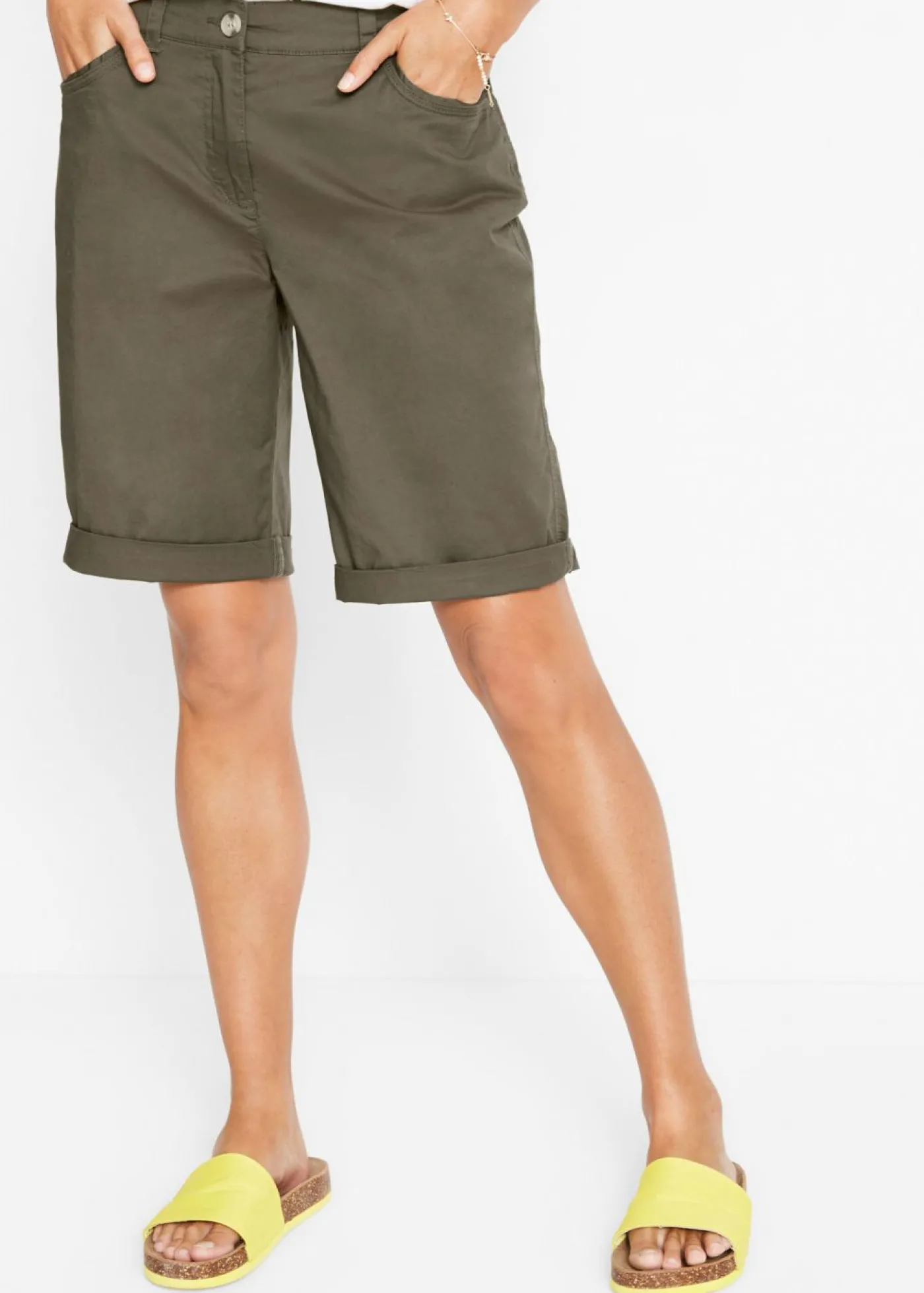bonprix bonprix Bermudas de algodón con cinturilla cómoda Oliva Sale