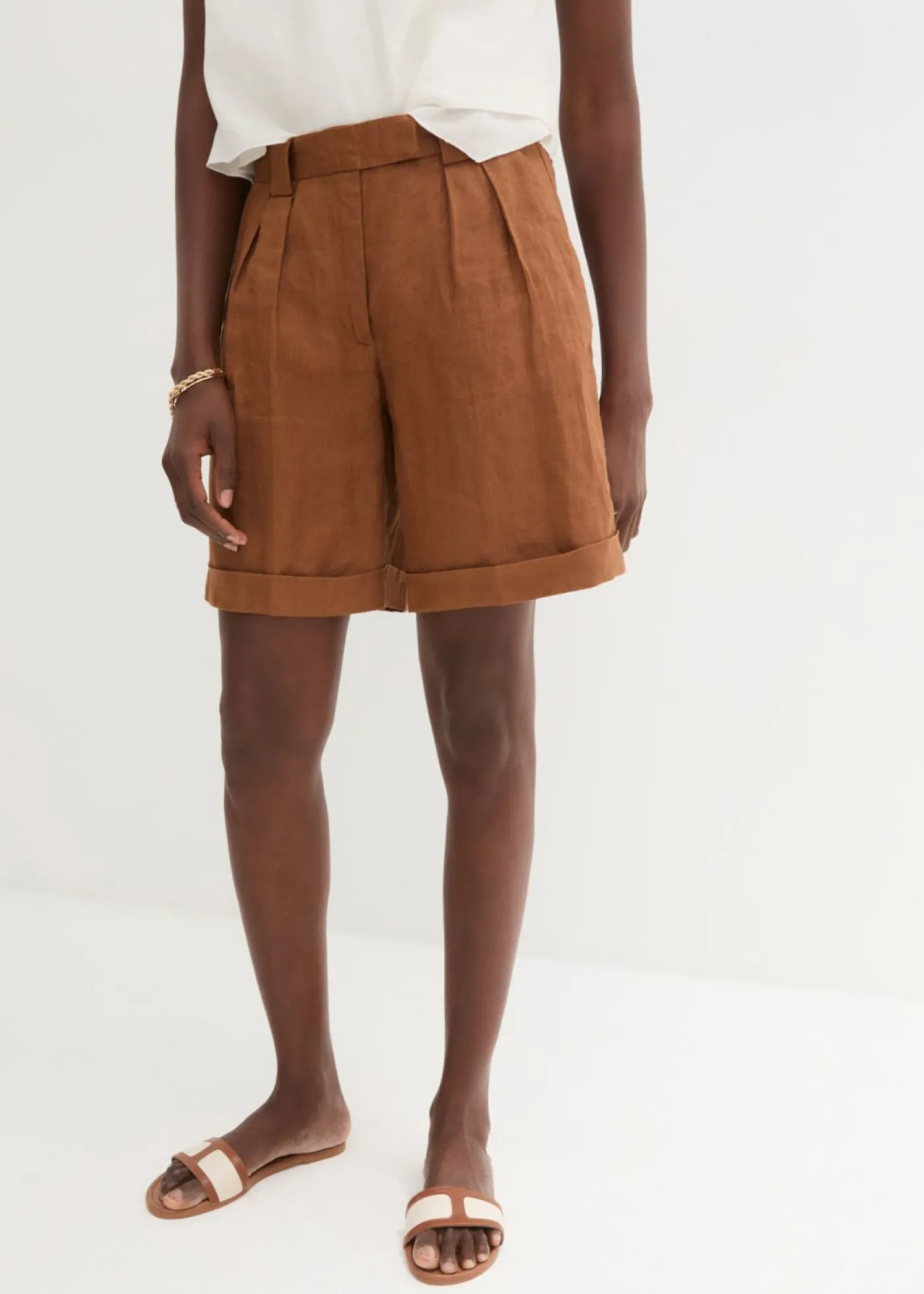 bonprix bonprix Bermudas de lino puro Marrón coñac Discount