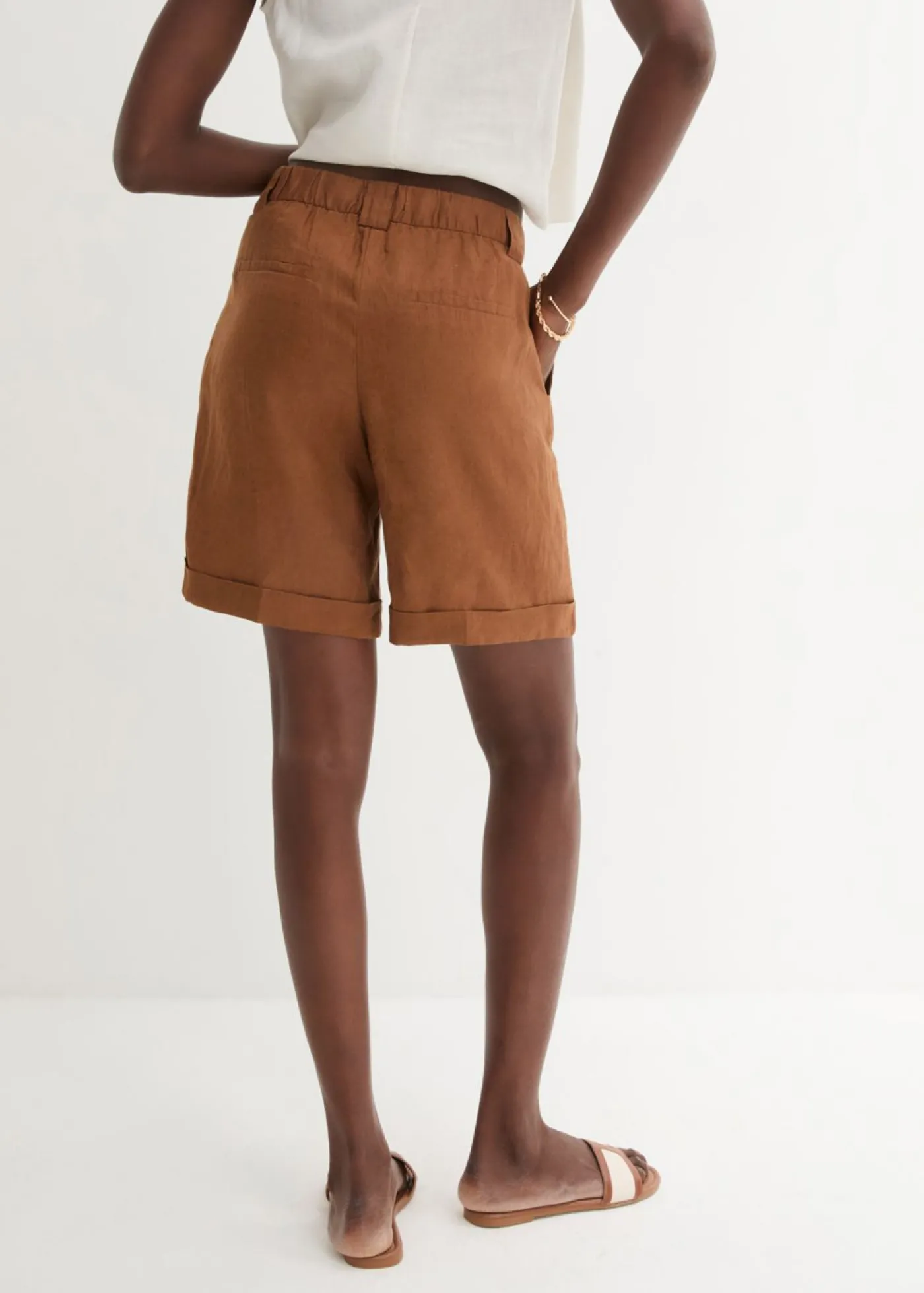 bonprix bonprix Bermudas de lino puro Marrón coñac Discount