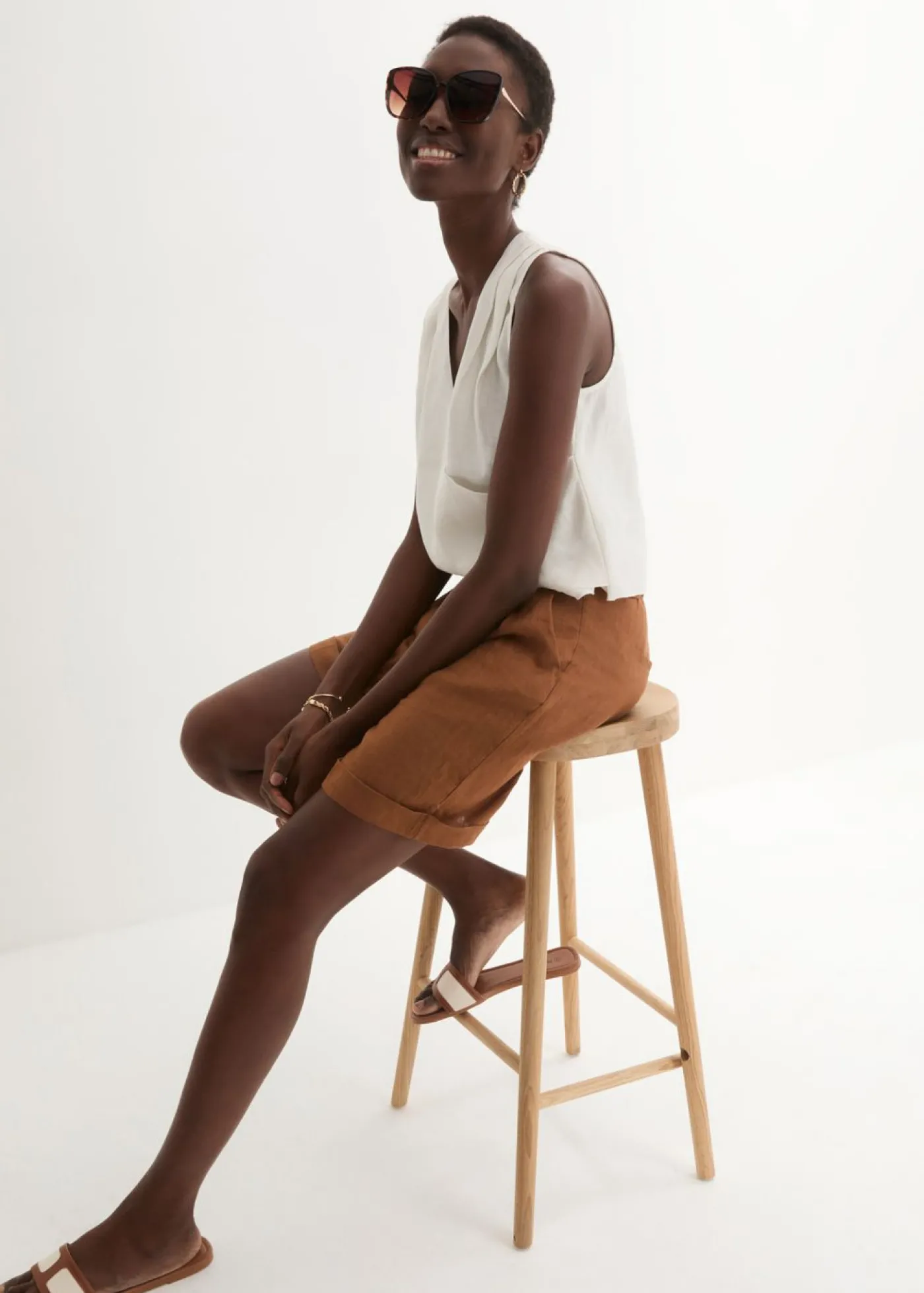 bonprix bonprix Bermudas de lino puro Marrón coñac Discount