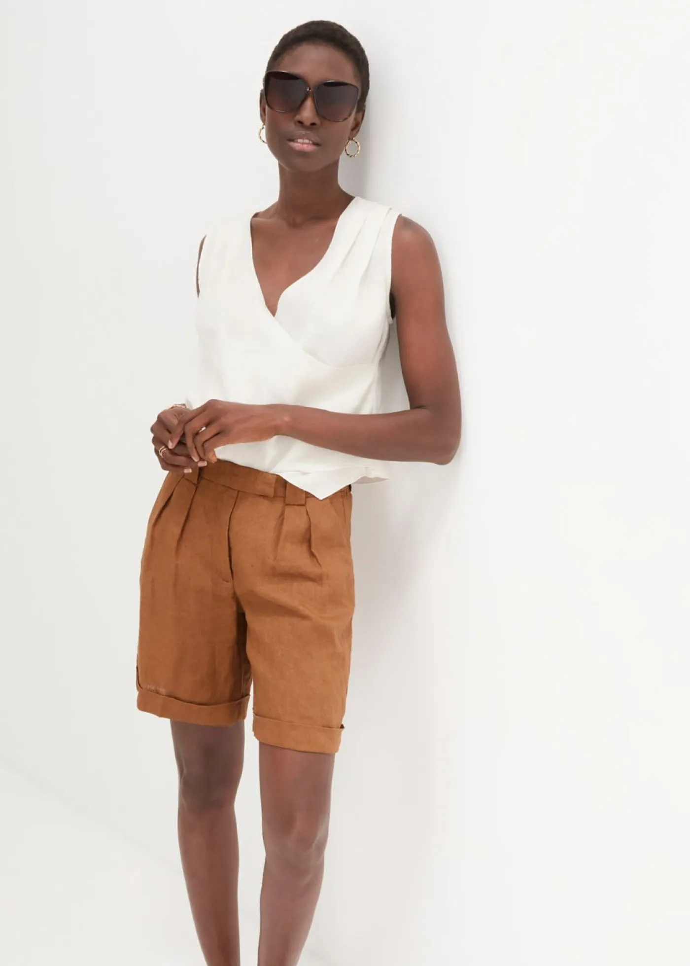 bonprix bonprix Bermudas de lino puro Marrón coñac Discount