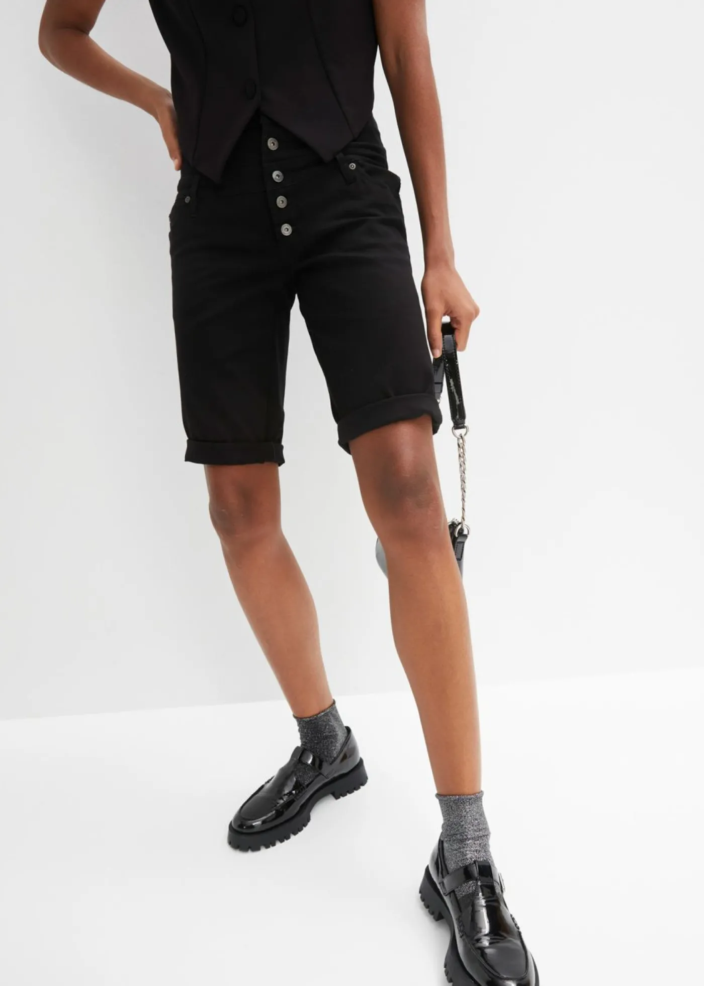 bonprix bonprix Bermudas de mezcla de algodón elástico Negro Discount