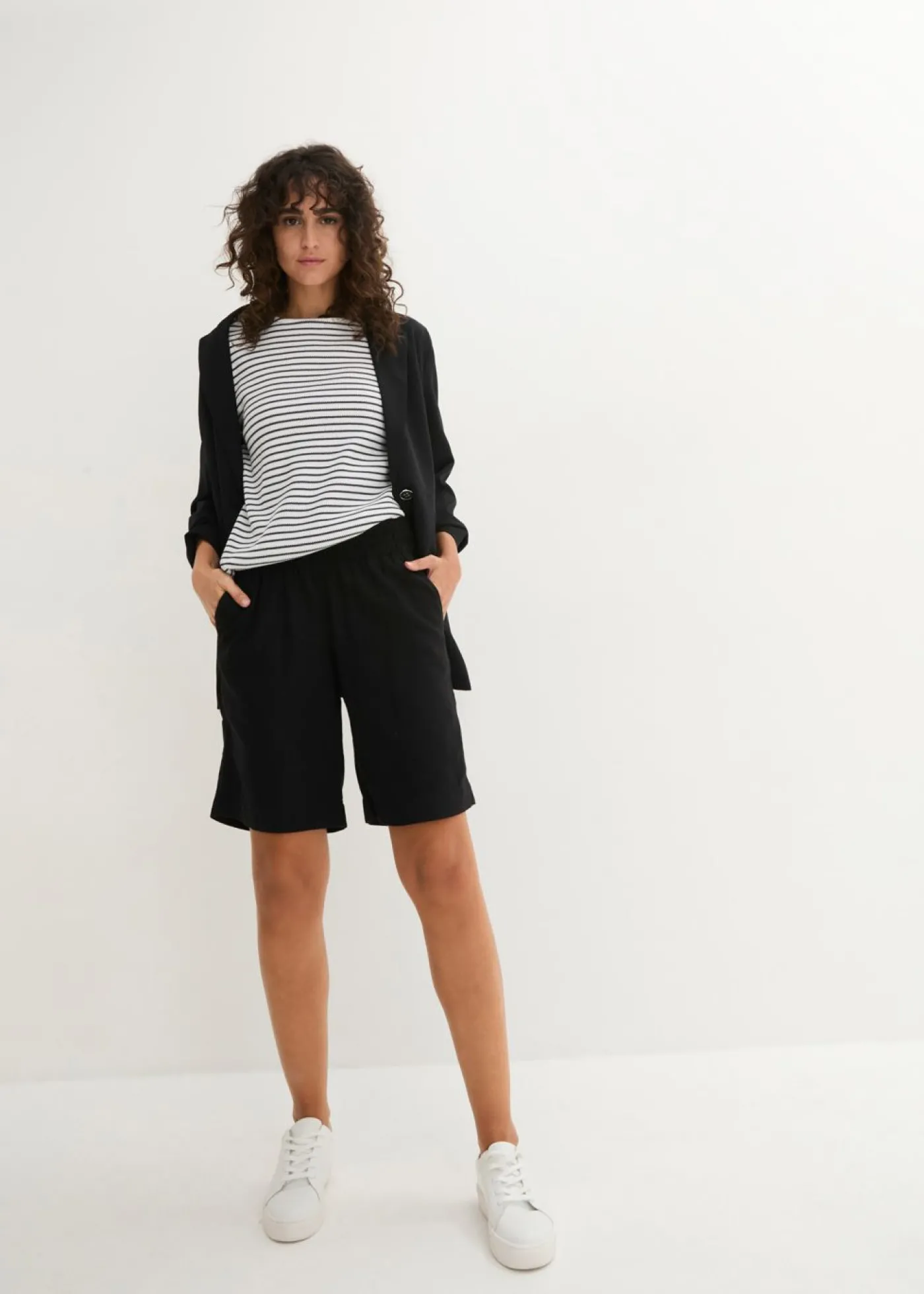 bonprix bonprix Bermudas de mezcla de lino y viscosa Negro Sale