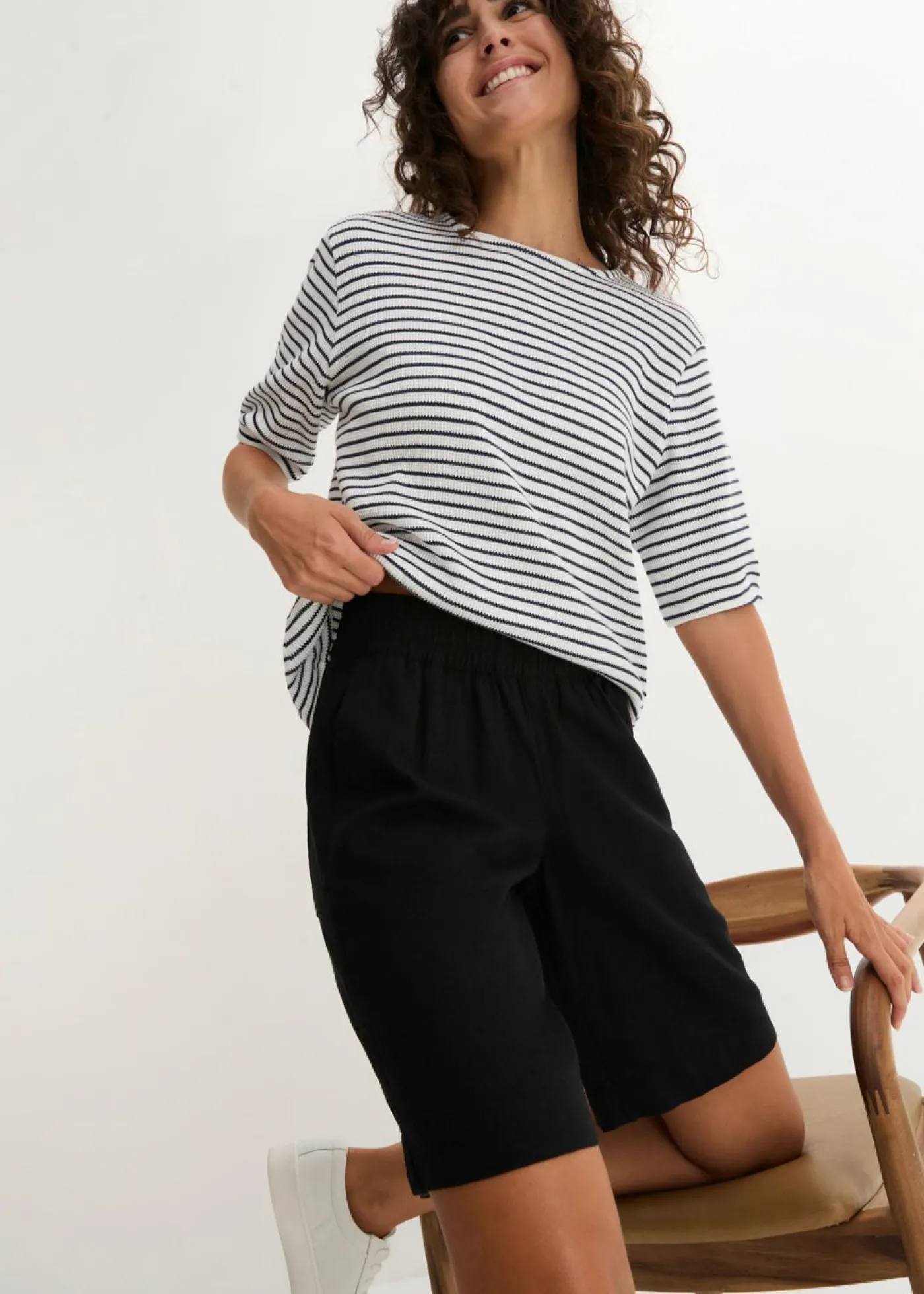 bonprix bonprix Bermudas de mezcla de lino y viscosa Negro Sale