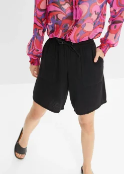 bonprix bonprix Bermudas de muselina sin cierre Negro Outlet