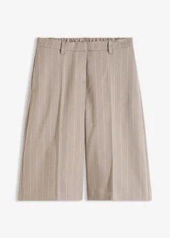 bonprix bonprix Bermudas de raya diplomática con pinzas marrón grisáceo/blanco perla con rayas Clearance