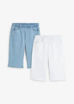 bonprix bonprix Bermudas elásticas (2 unidades) Blanco + azul blanqueado