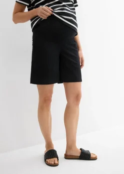 bonprix bonprix Bermudas premamá 2 en 1 de lino y algodón con banda abdominal Negro Clearance