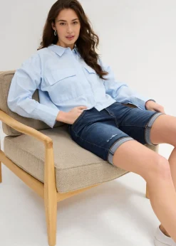 bonprix bonprix Bermudas vaqueras de talle medio denim oscuro New